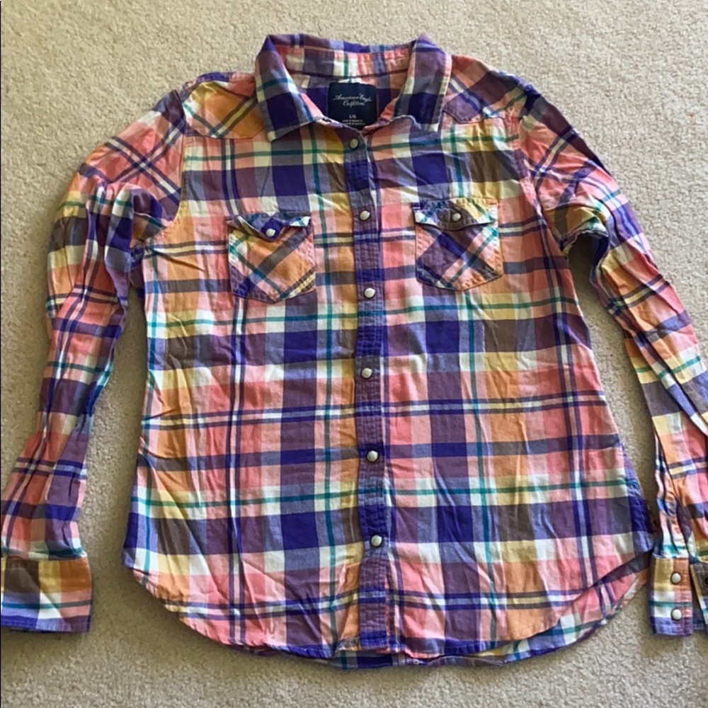 American Eagle Plaid Button Up Shirt AEO